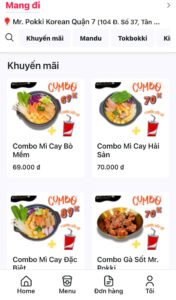 Menu của app