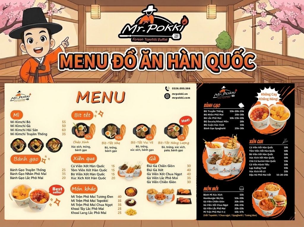 menu đồ ăn hàn quốc